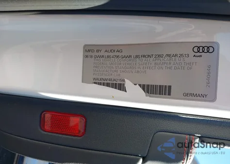 2018 Audi A4 2.0T Premium/2.0T Tech Premium z USA, uszkodzony, nr VIN WAUENAF48JA215609